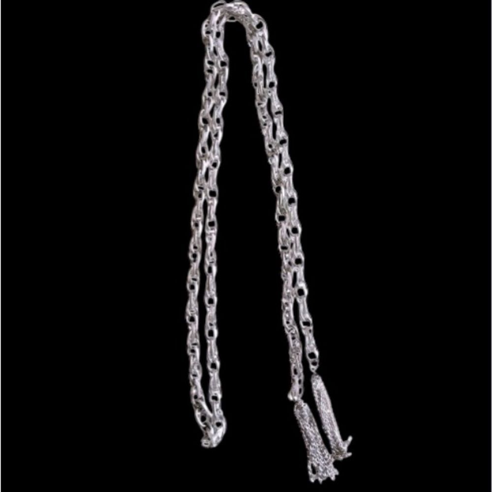 NEW Vintage-Style Silver Open Chain Necklace Wrap With Tassels - Picture 3 of 5